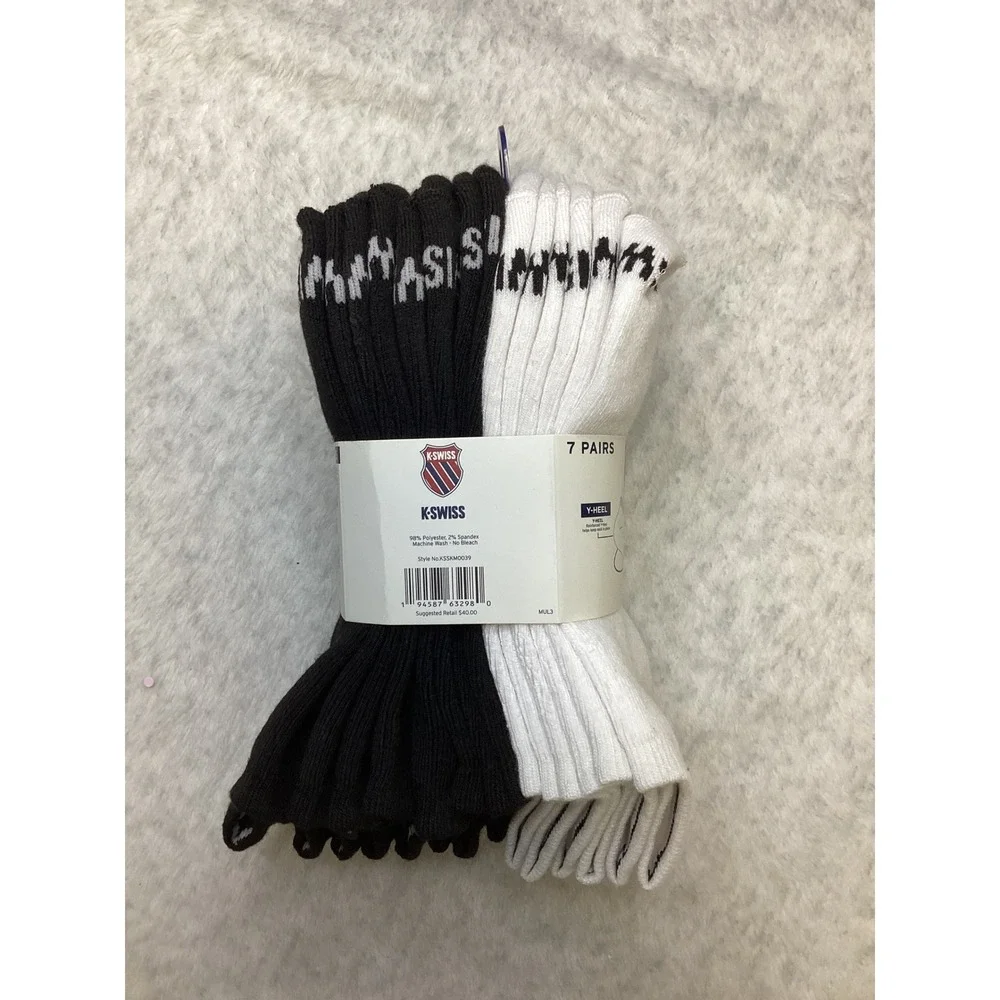 K-Swiss Mens 7 Pair Low Cut Ankle Socks Black White Cushion Size 10-13 KSSKM0039